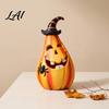 Tabletop Ornament for Halloween Smiling Pumpkin with Wizard Hat And Spider Resin Indoor Autumn Decorations Pear-shaped Figurine Retro Statue
