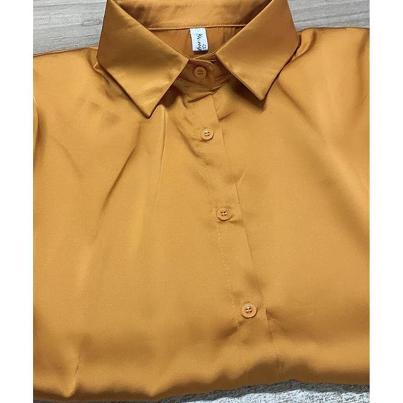 Mote Uformelt kontor Dame satengskjorte Løse lange ermede topper Solid Plus Size Damebluser Elegant Button Up Vintage Enkle Dameskjorter 25678