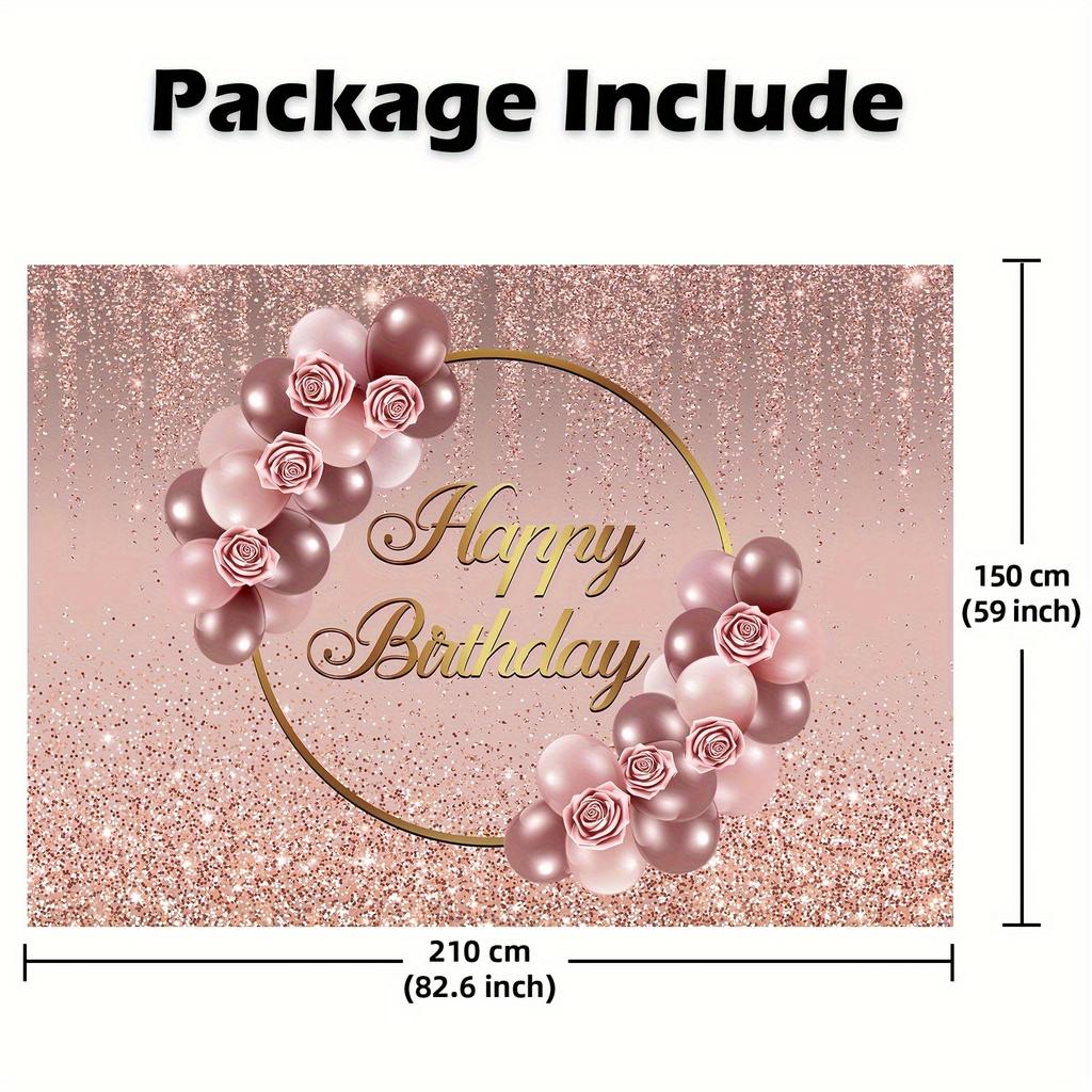 Rose Gold Happy Birthday Background Pink Rose Gold Flower Balloon Rose Gold Scattered Photography Background