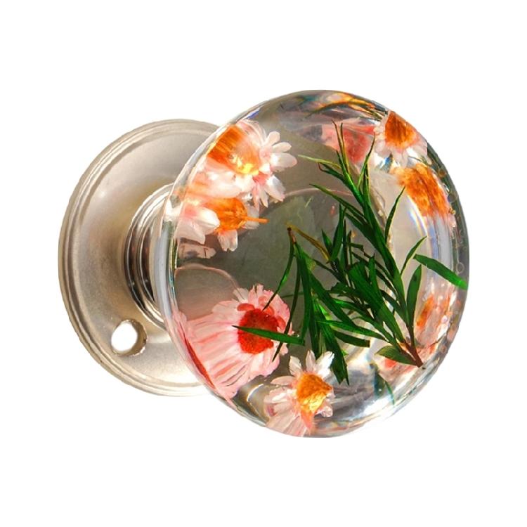 Decorative Orb Door Handle with Clear Resin Art Work Metal Ergonomic Shape Hassle Easy Installation for House