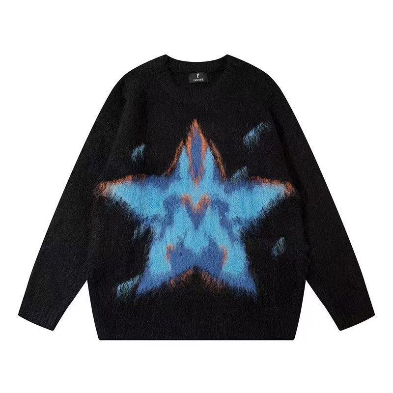 Women Pentagram White Sweater American Loose Round Neck Woman Knitted Sweaters Winter Versatile Comfortable Female Top