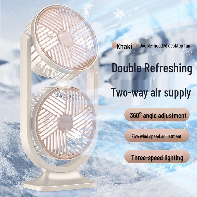 Dual-Head USB Rechargeable Fan: Powerful Wind, Long Battery Life, Circulating Desktop Electric Fan