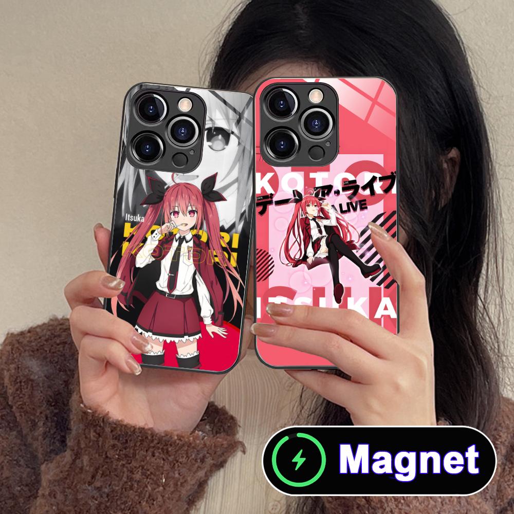 Date a Live Kotori Itsuka Glass MagSafe Mobile Phone Case for iPhone 17 16 15 14 13 12 11 Air Pro Max Plus Mini Colorful Cover