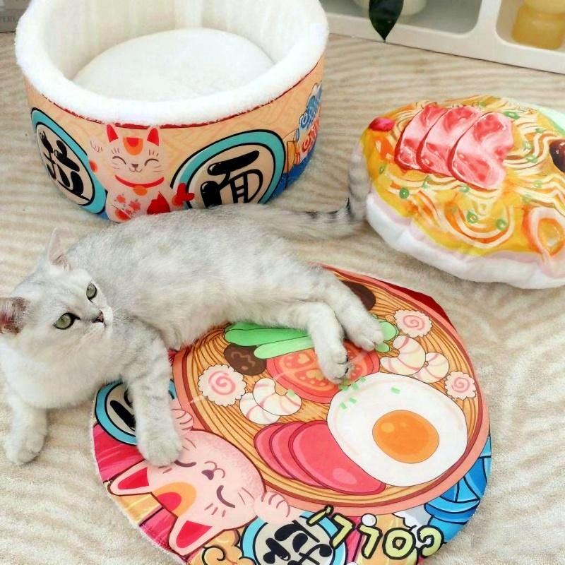 Noodle-Shaped Fleece-Lined Pet Bed Warm Breathable Detachable Round Cat Nest Flip Cover Four Seasons Universal Dog Kennel