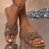 Large Size, Slippers, Ladies', Rhinestones, Flat Bottomed, Sandals, Outerwear, Straight Cut, Square Toe, Sandals