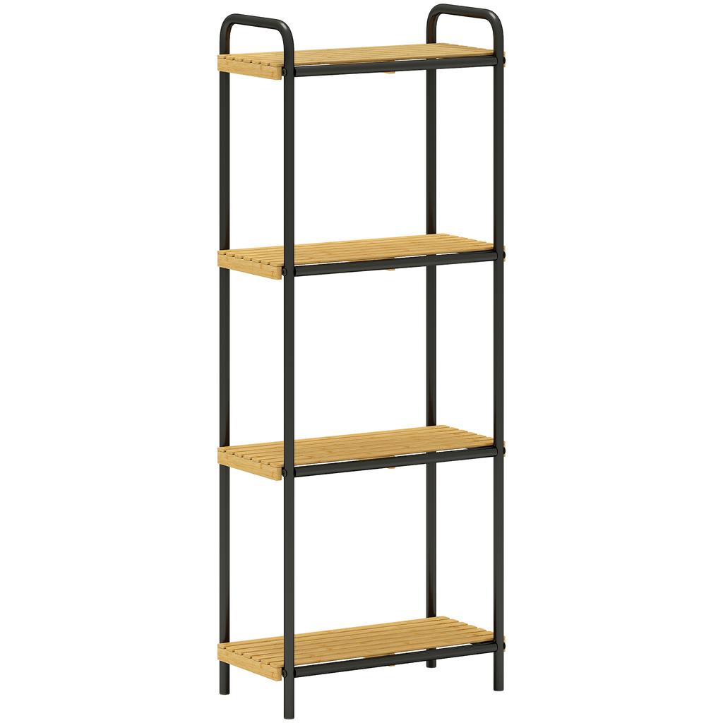 Bathroom shelf 4-level narrow freestanding storage shelf bamboo 1.5 x 21.5 x 106 cm natural wood effect