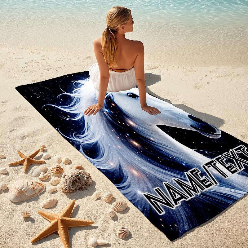 1PC Custom Name Celestial Horse Dreams Beach Towel Highly Absorbent And Sand-Resistant Towel for Swimming, Pool, Yoga, And Travel Lightweight