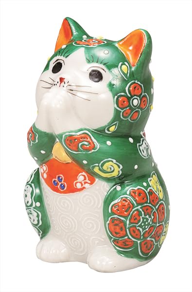 Kutani Ware Iwataya 2.7 Size Praying Cat, Green K9-1593