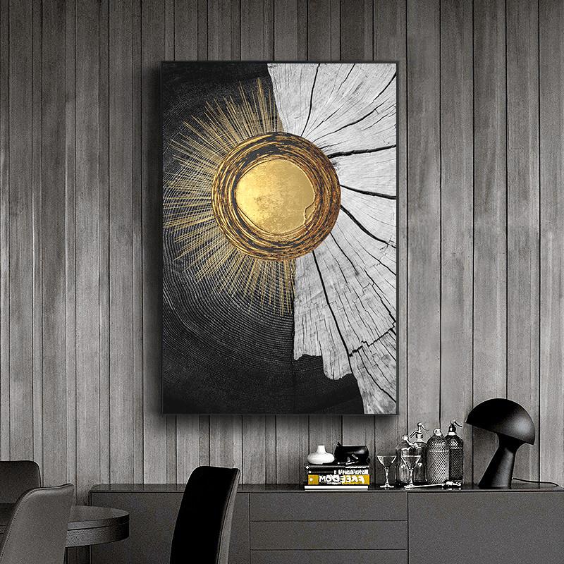 Modern Abstract Golden Black Canvas Painting Wood Texture Nordic Posters and Prints Wall Art Pictures for Living Room Home Decor