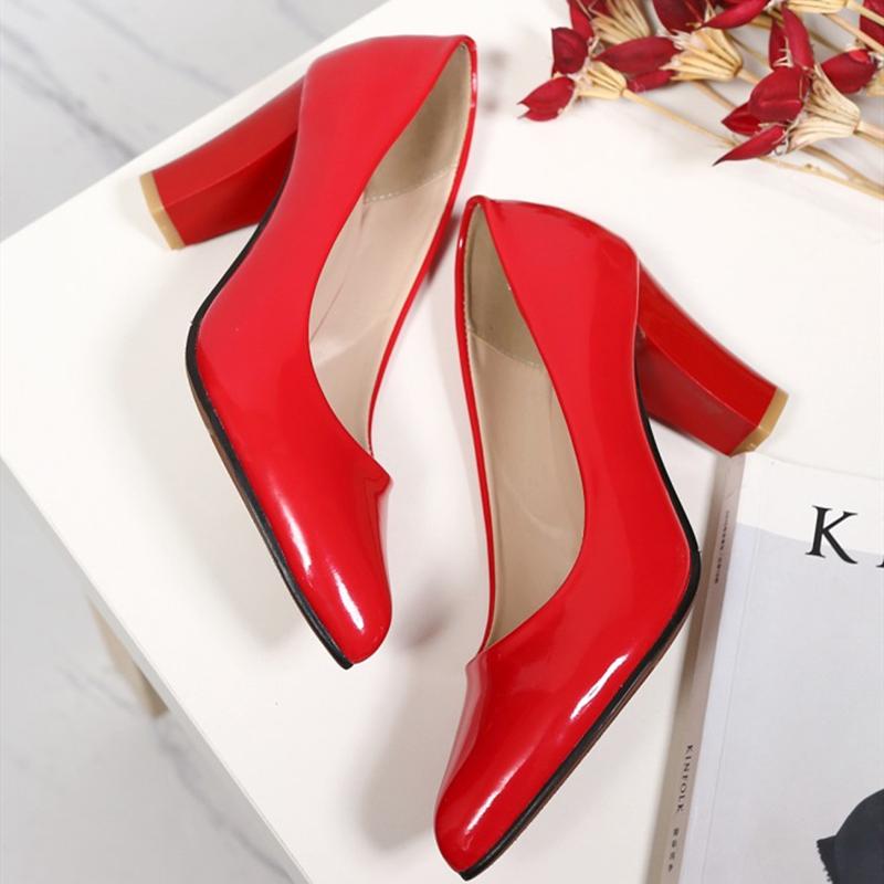 Fashion Fashion Classic Women Pumps Shoes Elegant High Heels Solid PU Leather Nude Red Black Heeled Office Wedding Shoes Ladies Big Size