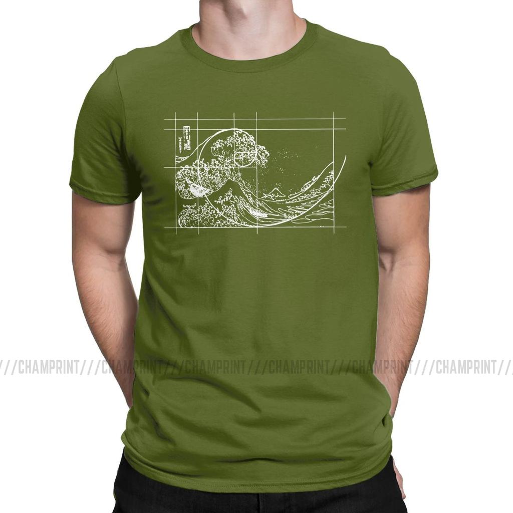 Hokusai trifft Fibonacci-Folge Goldener Schnitt Herren T-Shirt Mathe Technik Geek Lässige T-Shirts Rundhals-T-Shirts Übergrößen Oberteile