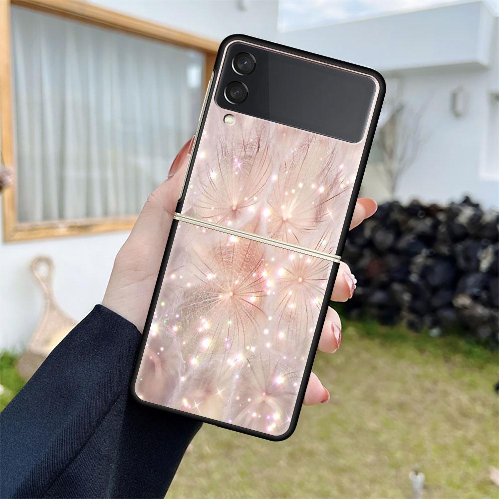 Shiny Pink Cool Case For Samsung Galaxy Z Flip 3 4 5G Black Hard PC Phone Housing Z Flip4 Luxury Segmented Cover