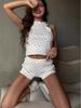 S32236 Women's Casual Spring Printed Knit Sleeveless Shorts Set