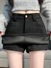 Retro Coffee Suede A-line Mini Skort for Women - Autumn/Winter High Waist Slimming Design