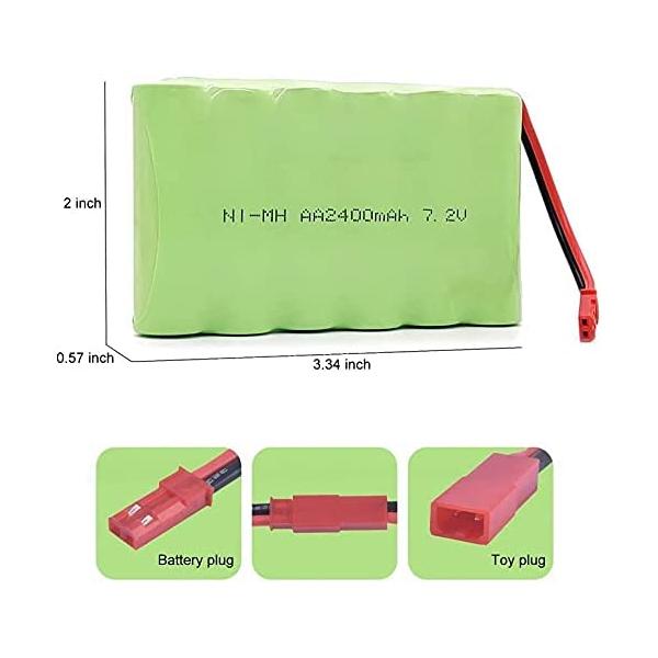 Wiederaufladbarer Ni-MH-Akku 7,2 V 2400 mAh AA für RC-Fahrzeuge | Kompatibel mit WLtoys K989 | USB-Kabel enthalten, Grün