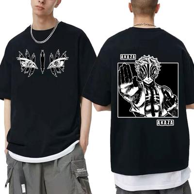 Harajuku Hot Demon Slayer  Anime Unisex T-Shirt Akaza Eyes Print Short Sleeve Unisex/Unisex Hip Hop Tees