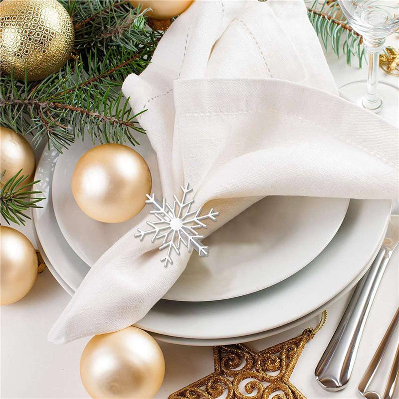 A25F-24 Pieces Snowflake Napkin Rings Christmas Snowflake Napkin Holder Rings For Christmas Holiday Table Decoration (Silver)