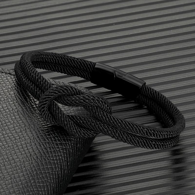 Herren Doppel-lagiges geknotetes Seilarmband für Damen Schwarzer Edelstahl Schieber Magnetverschluss Unendlichkeit Partner Schmuck