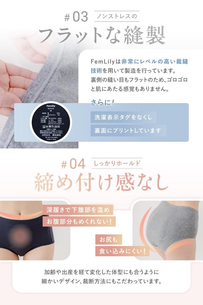 Absorbent Daytime Organic Sanitary Panties [FemLily] Panties, Use, Cotton, (JP, Alphabet, M, Gray)