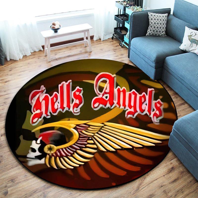 Gang violence Motorcycle enthusiasts Hells Angels Motorcycle Club circular carpet is soft, home, bedroom, door mat decoration, and non slip carpet E5
