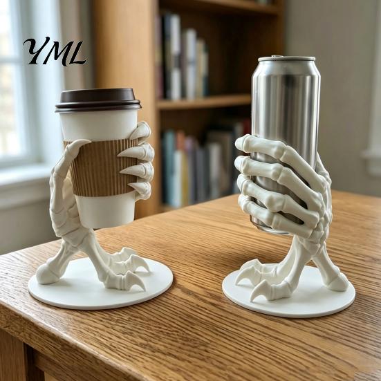 Funny Decorative Beverage Coaster Skeleton Dragon Hand Cup Holder, 3D Printed Gothic Skull Palm Dark Style Room Decoration Drink Stand, Bone