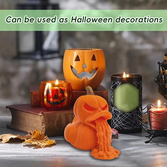 3D Printed Pumpkin Duck Figurine Spooky Collectible Duck Vomiting Statue Halloween Party Decoration for Living Room Office Desk Decor