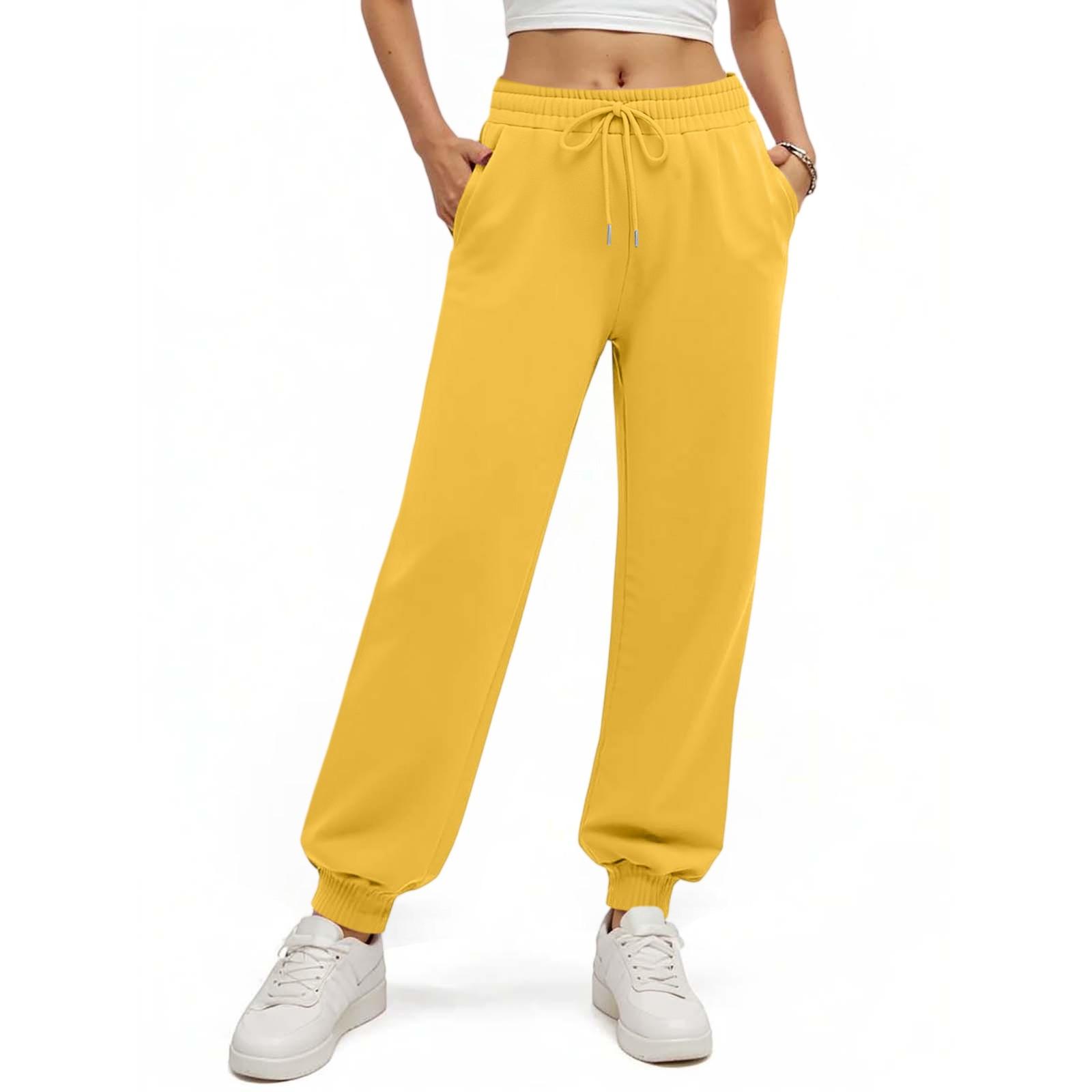 

Женские брюки с эластичной талией и манжетами, летние брюки свободного кроя для пеших прогулок, джоггеры с карманом XL жёлтый