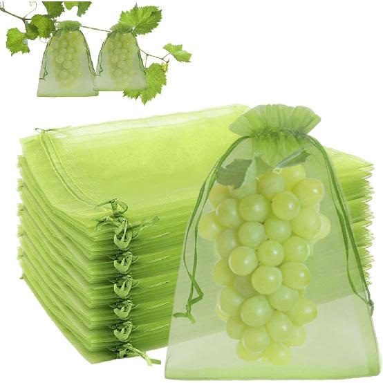 100 Pcs Fruit Protection Bags, 8 x 12 Inch Green Netting Cover Bags with Drawstring, Pest Barrier for Fruit Trees, Garden Fruit Cover Mesh Bag for
