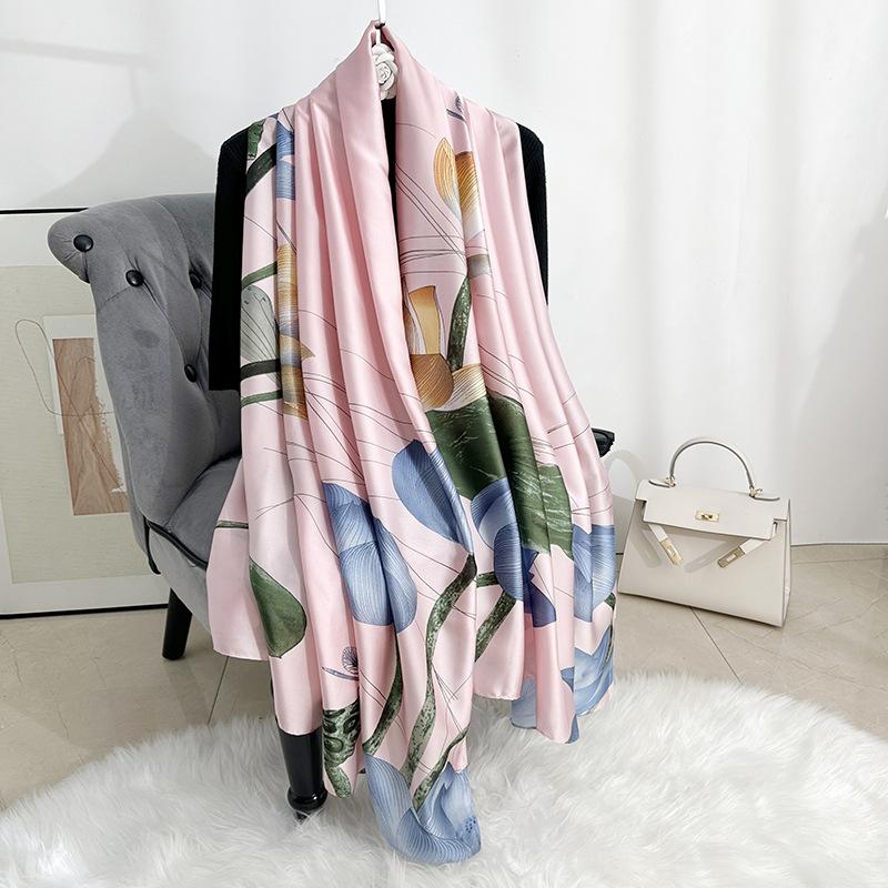 New new silk satin long thin scarf female fashionable temperament plant flower printed shawl travel with scarf