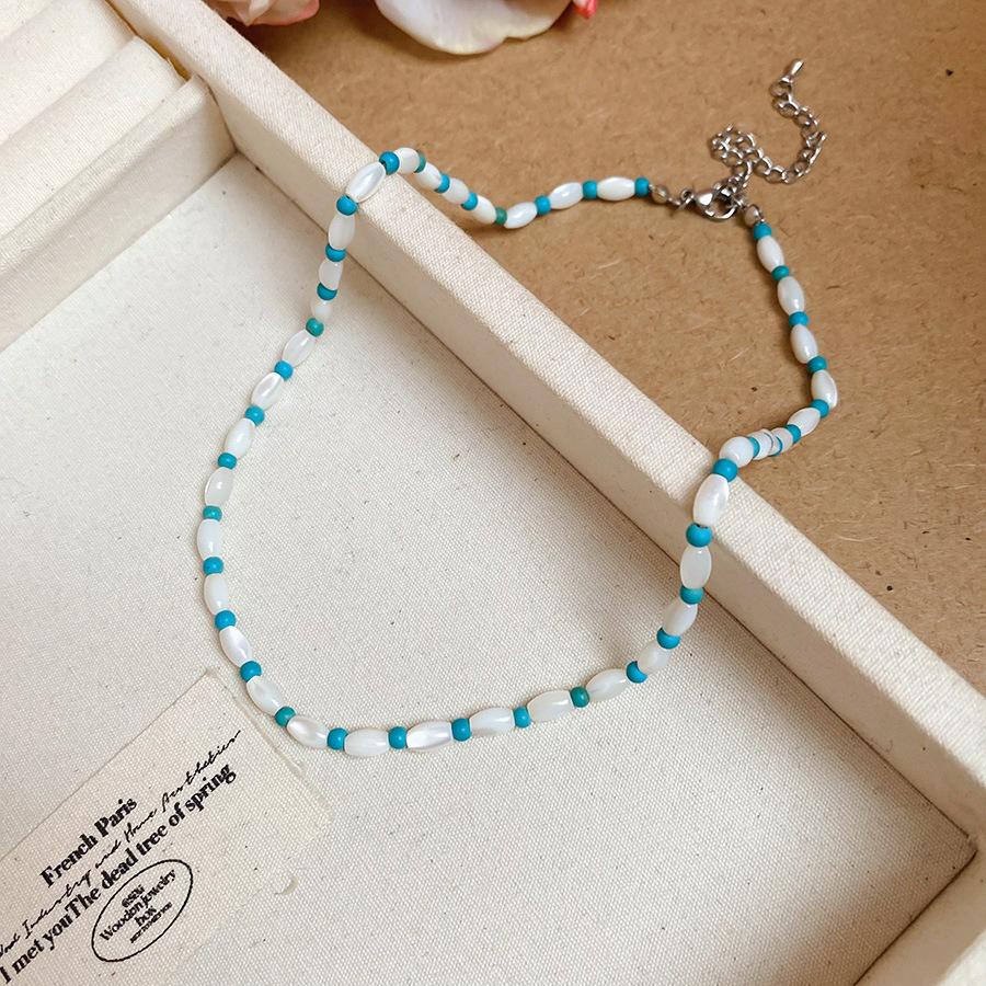 Summer dopamine stained glass crystal beaded necklace collarbone chain design sense niche item decoration