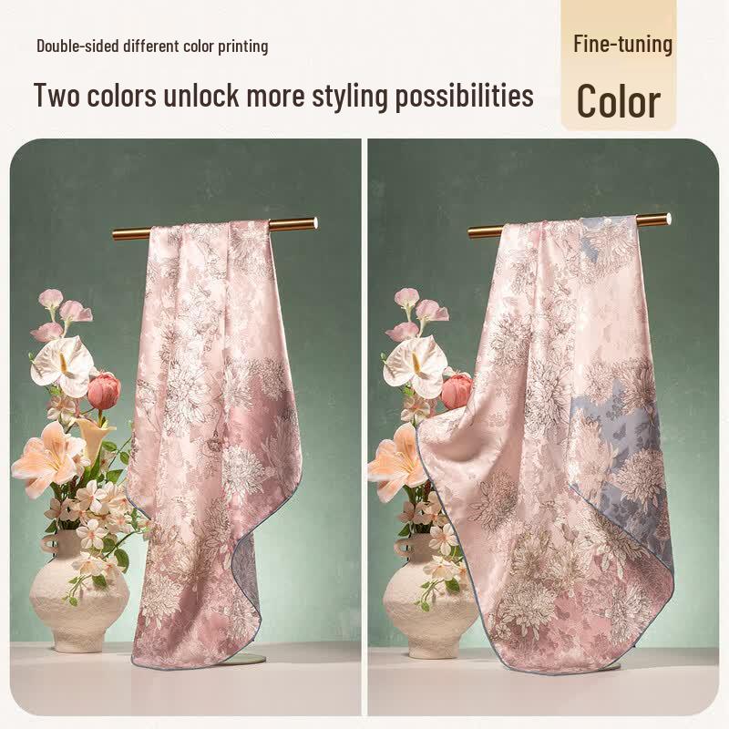 Women's 100% Mulberry Silk Floral Square Scarf