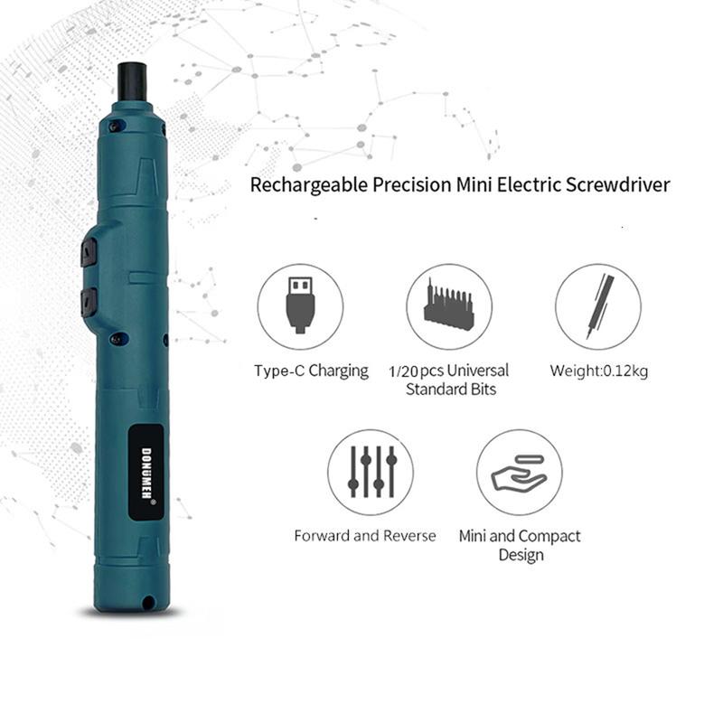 Mini Cordless Electric Screwdriver 3.6V Li-ion Adjustable Torque Portable Tool Kit Home DIY Electronics Repair Blue