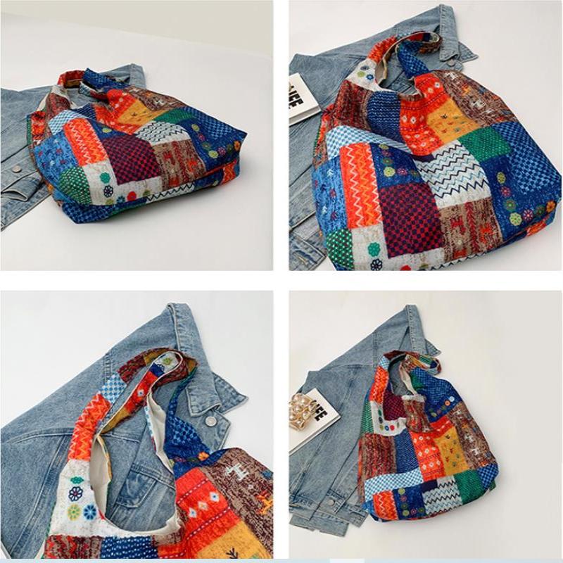 Modische ethnische Stil Patchwork Tasche Bohemian Umhängetasche Lässige Große Kapazität Pendler Shopper Tragetaschen