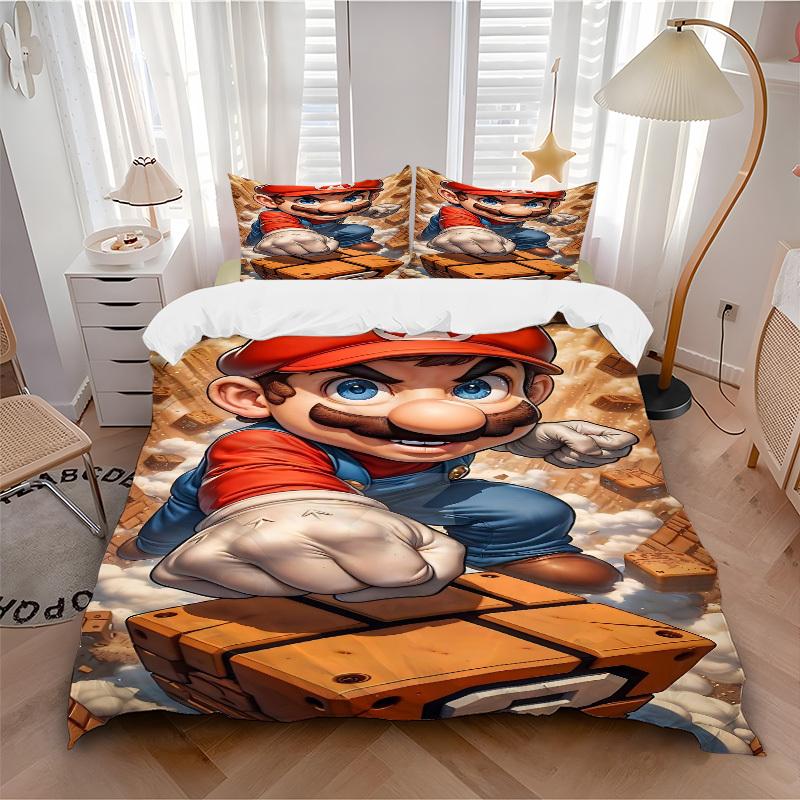

3pc Mario Adventure Bedding Set Guest Room Bedroom Decor Christmas Halloween Decor Birthday and Holiday Gifts- All Seasons 3pcs Quilt 125 135x200cm