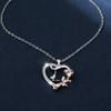 Female Crystal White Zircon Stone Rose Flower Butterfly Heart Pendant Necklace Vintage Silver Color Wedding Jewelry For Women