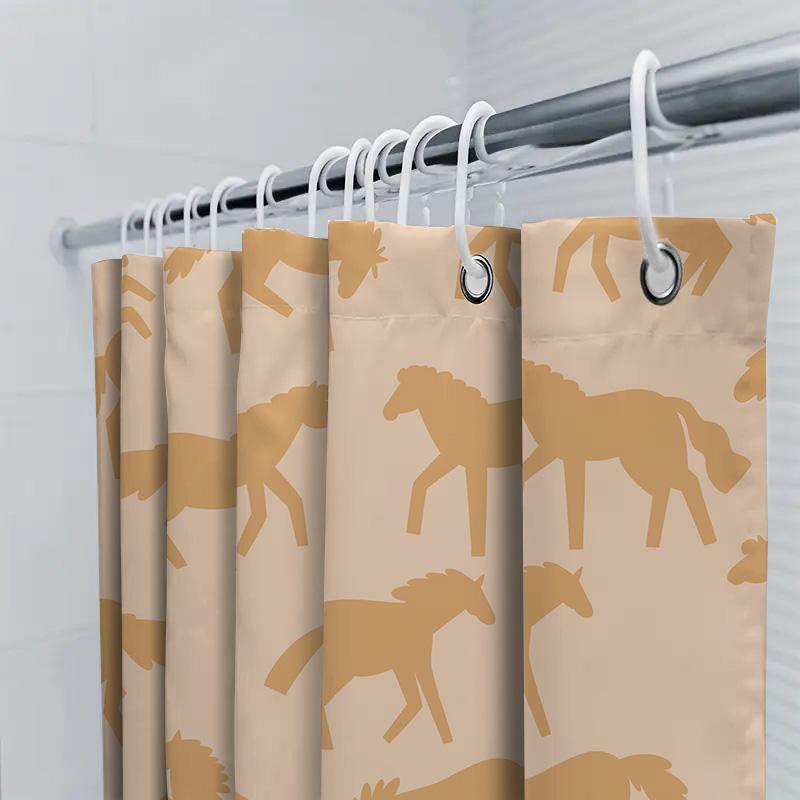 Elegantes Duschvorhang-Set Mit Pferde-Muster Moderne Dekoration Für Badezimmer Wasserdichtes Gewebe Perfekte Geschenkidee (beige)
