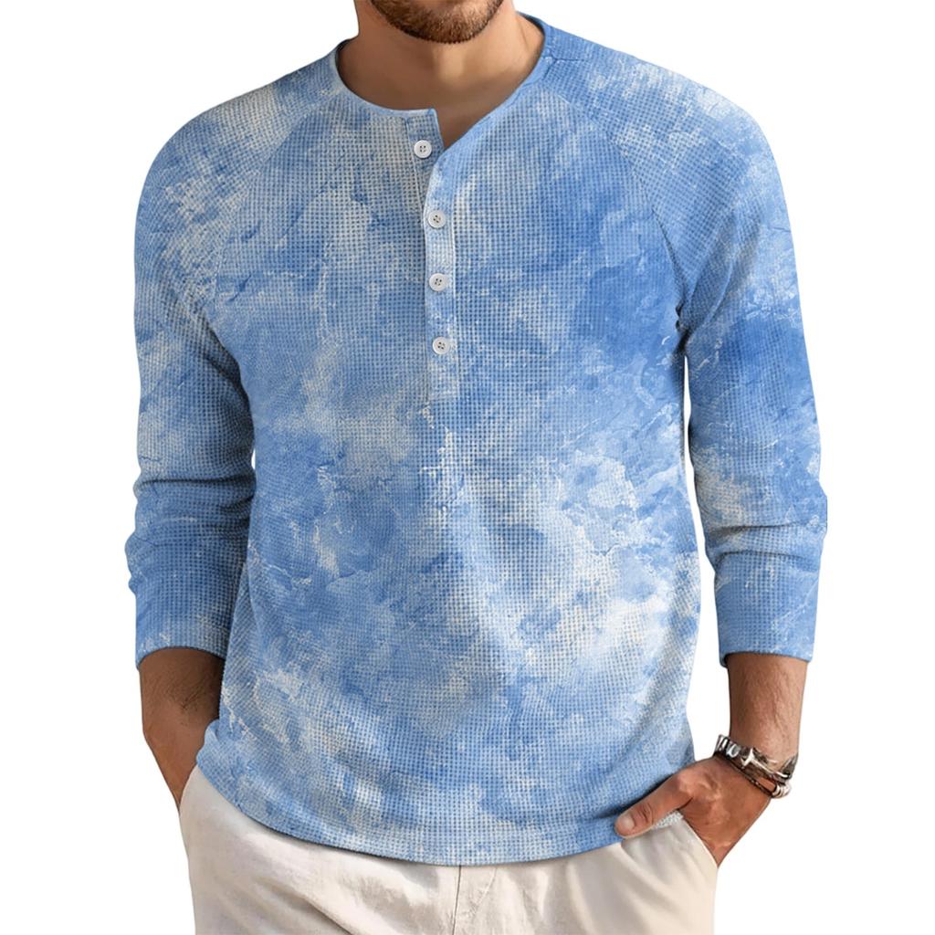 Pánský volný ležérní top s límečkem na knoflíčky a dlouhým rukávem