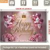 2D Elegant Pink Heart Balloon Happy Birthday Photography Background Banner