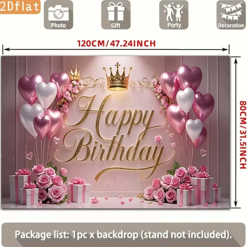 2D Elegant Pink Heart Balloon Happy Birthday Photography Background Banner
