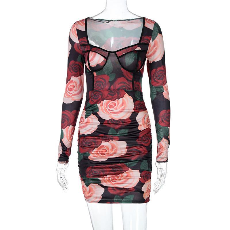 Vestido Feminino Sexy Sem Alças Estampado de Renda Feminino Elegante Sem Mangas Vestidos de Banquete Verão 2022 Floral Costas Abertas Roupas de Noite