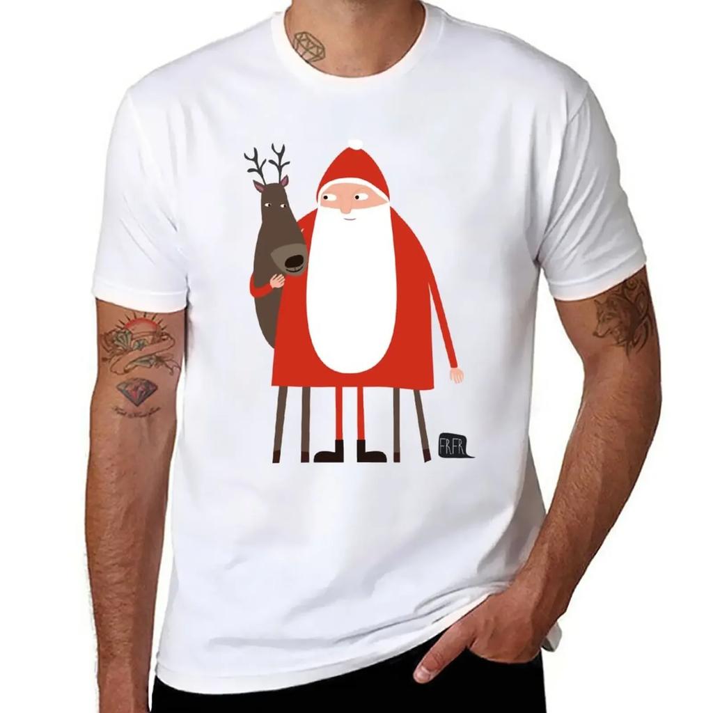 Santa and his reindeer  Weihnachtsmann mit Rentier TShirt kawaii clothes oversizeds mens white t shirts