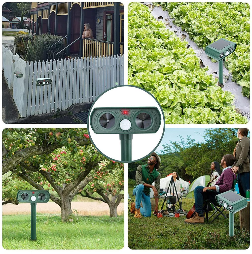 Solar Ultrasonic Animal Repeller for Birds, Dogs, Cats, Snakes, Insects, and Rodents - Outdoor Use for Orchards