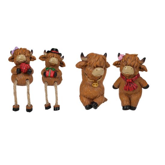 2Pcs Cartoon Highland Cow Figurine Couple Highland Cattle Statue Resin Sculpture Outdoor Garden Flower Pot Hugger Ornament Decoration