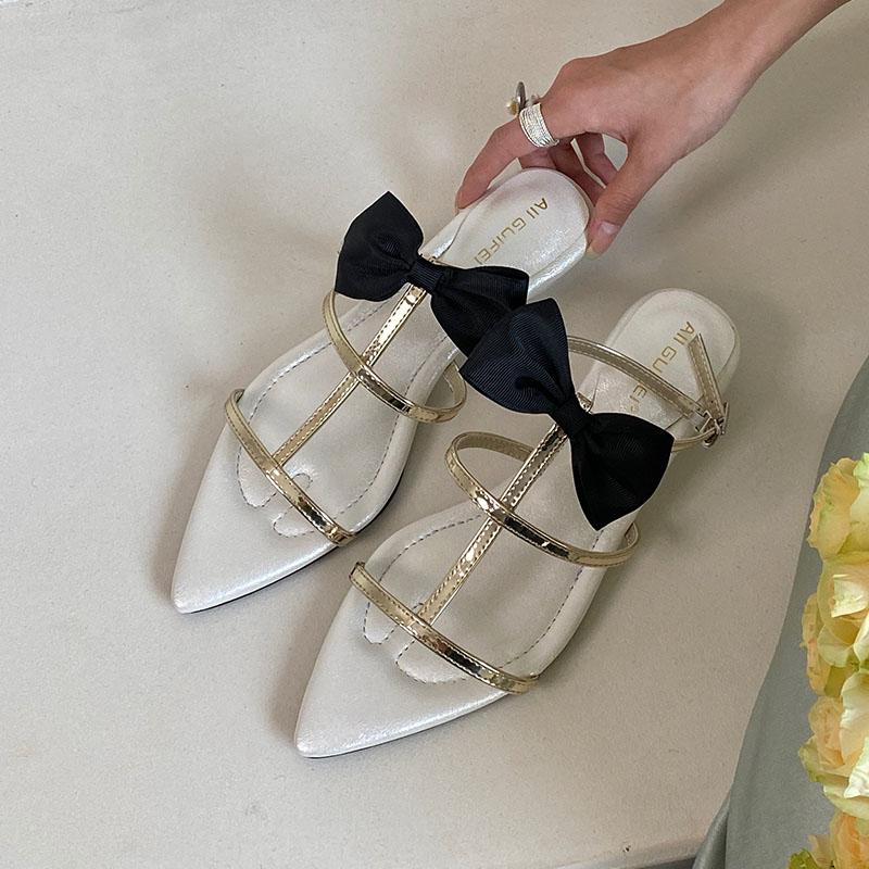 

Fashion Low Heel Women Wedges Sandals Shoes Butterfly-Knot Female T-Strap Footwear Fashion Pointed Toe Ladies Heeled Sandals Shoes 35 бежевый