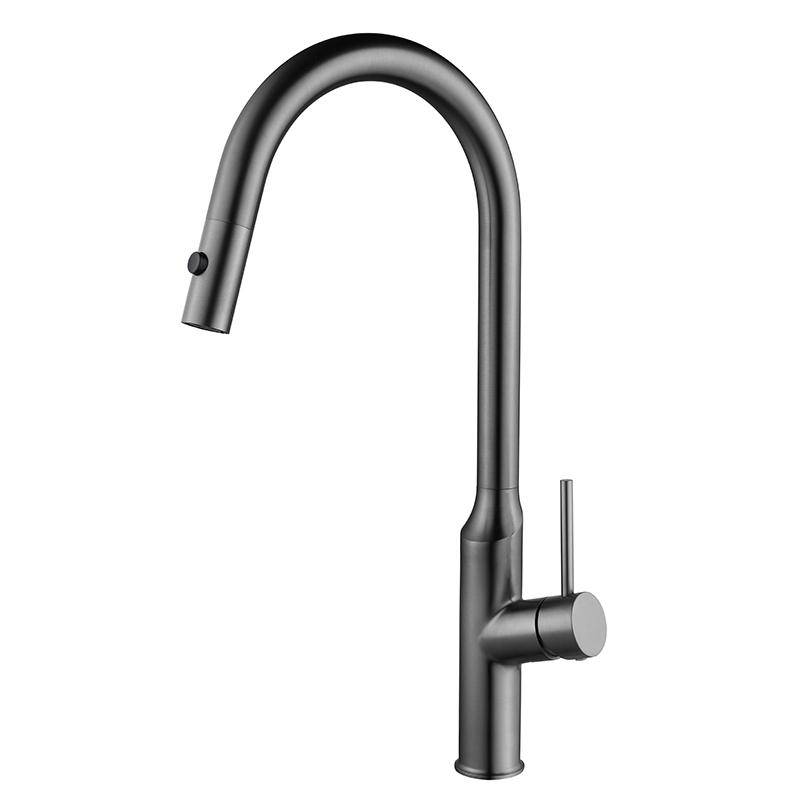 Double Function Water Kitchen Pull-out Sink Faucet Gray 304 Stainless Steel Hot And Cold Water Single-hole Telescopic Sink Tap