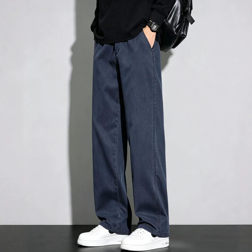 Autumn new four-season large-size army green imitation cow loose straight casual pants men's very light PANTS