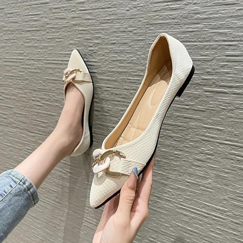 Fashion 2025 Spring Single Shoes Women Flats Pointed Toe Soft Elegant Ladies Boat Shoes Brand Ballet Flats Plus Size 42 A46680