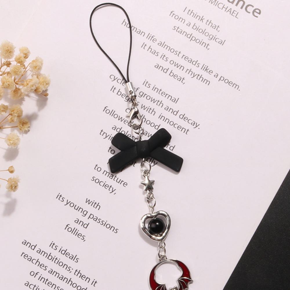 Gothic Style Mobile Phone Chain Black Butterfly Mobile Keychain Lanyard  Phone Pendant