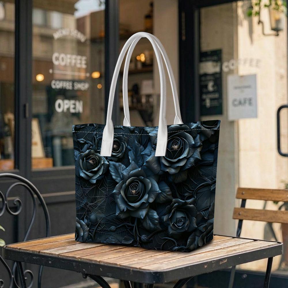 Gothic Dark Rose Tote Bag Fashionable Durable Shoulder Bag for Daily Shopping Commute