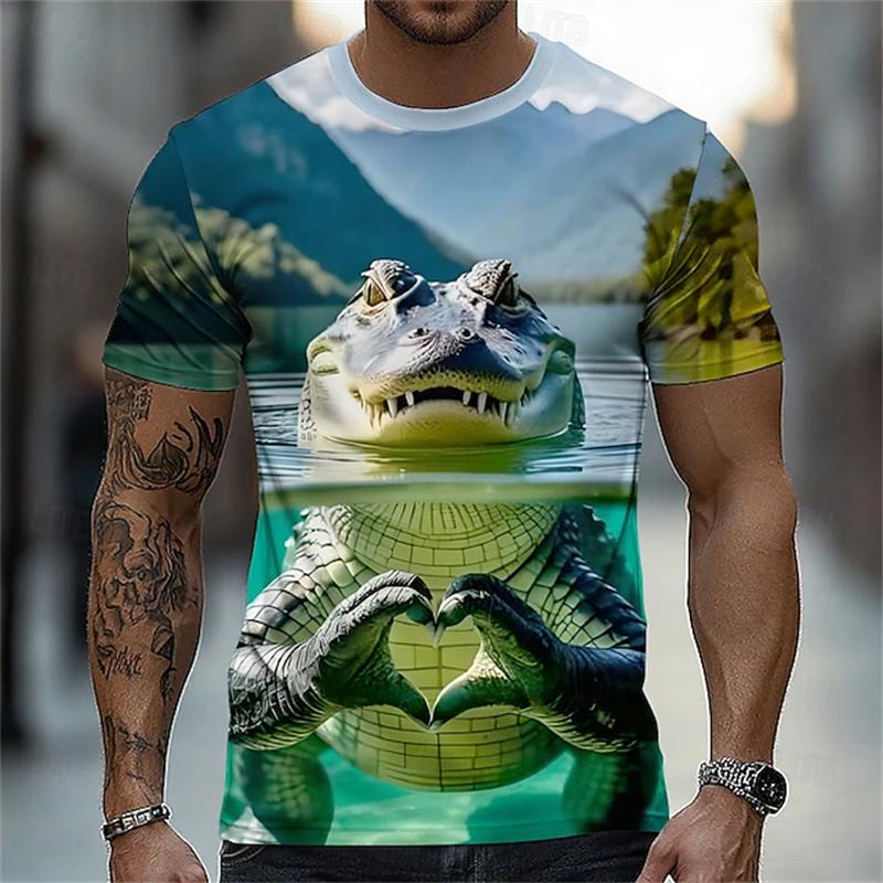 New Men's Animal Graphic T-shirt Summer Fun and Fashionable Short-sleeved Top Men's Loose Round-neck T-shirt Parent-child Outfit